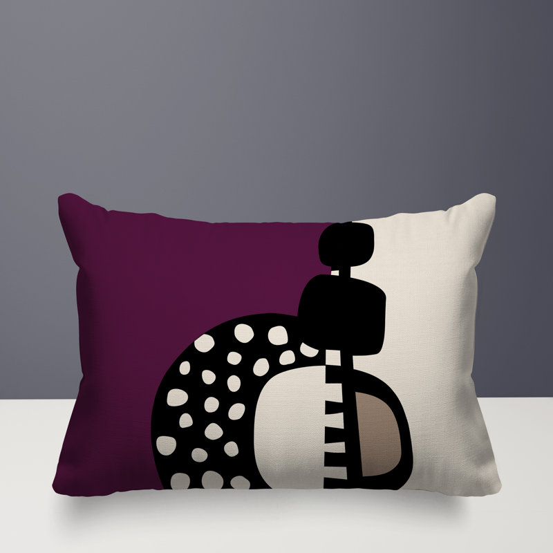 Oreiller rectangulaire réversible intérieur / extérieur Khari, H 14 po x l 20 po, Mauve / noir / blanc cassé