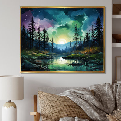 Aurore boréale paysage aquarelle IV - Aurore boréale, reproduction d'art mural_106493