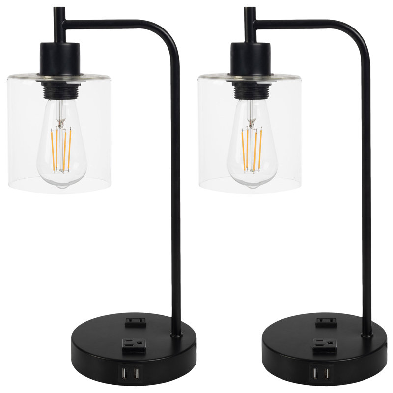 Ensemble de 2 lampes avec ports USB Ebern Designs, or, Noir