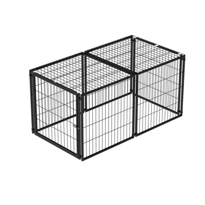 Grande cage pour chien, chenil 48 po pour chien moyen avec parc, cage pour animal de compagnie, noir, L 48 po x l 26,3 po x H 23,8 po.