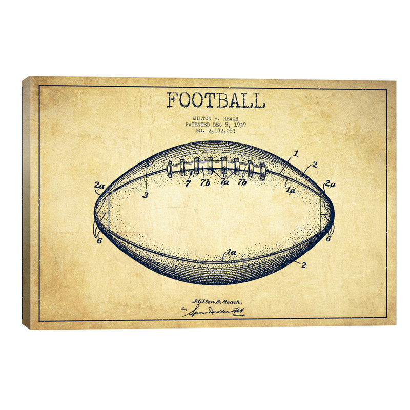 Football Vintage Patent Blueprint by Aged Pixel - Wrapped Canvas Print, 101.6 cm H x 66.04 cm W x 3.175 cm D