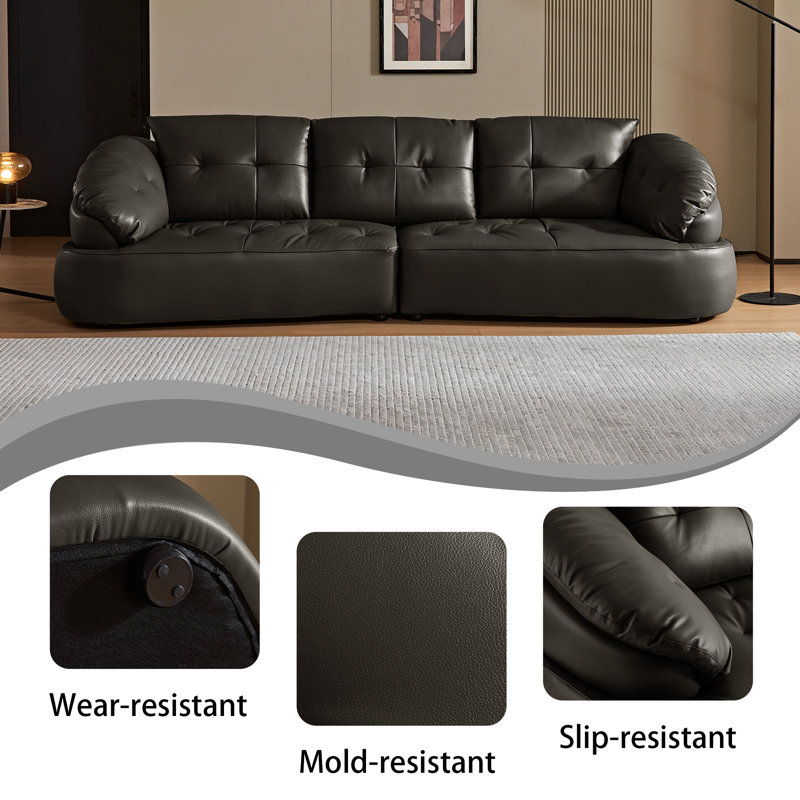 122.05'' 4-seater Genuine Leather Sofa With Pillow Top Arm – Solid Wood Frame 600 Lbs Capacity, Tool-free Easy Assembly For Family Living Rooms,Black