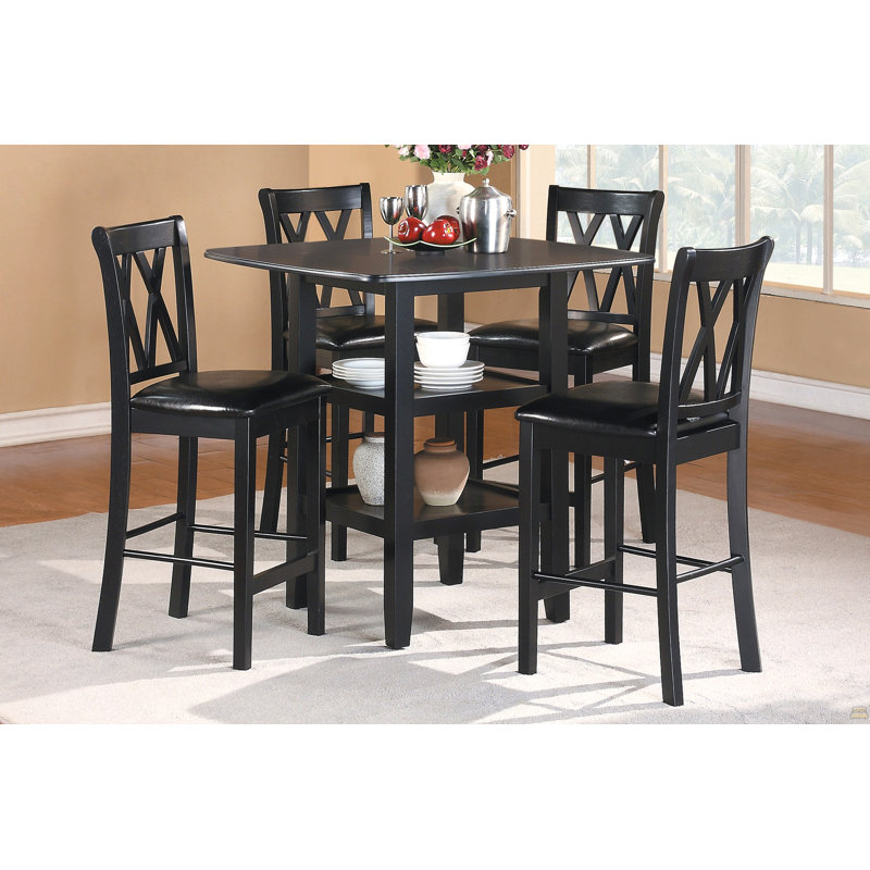 Ensemble de table de salle à manger à hauteur de comptoir 5 pièces avec tablettes inférieures et 4 chaises