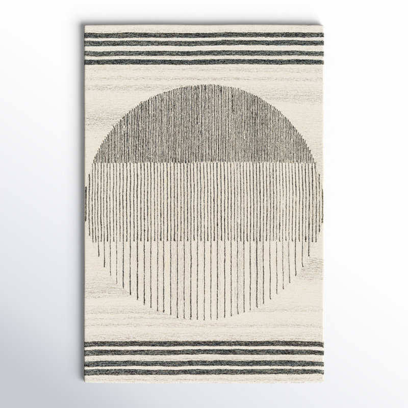 Uptown Geometric Hand Tufted Wool Area Rug in Beige/Black, Rectangle 2' x 3'