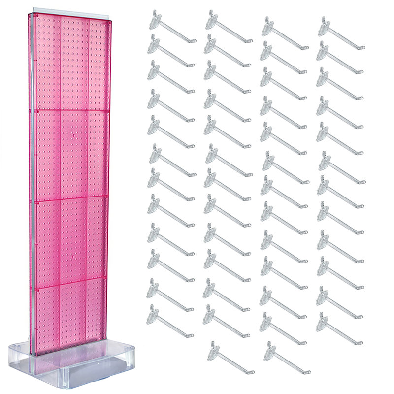 Pink Two-sided Pegboard Floor Display On Studio Base With (50) 6" Clear Hooks
