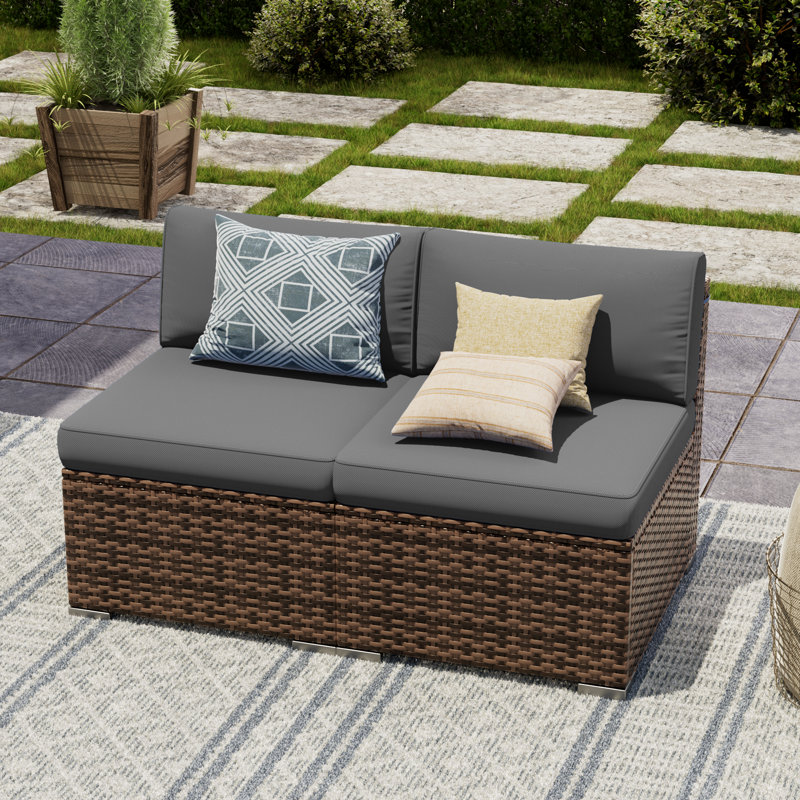 2 Piece Rattan Sectional Seating Group With Cushions, Gray