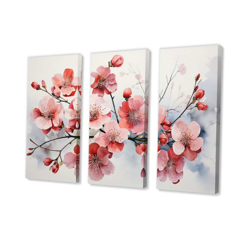 Asian Art Pansies Flowers II, impression sur toile 3 pièces, H 40 po x l 60 po x P 1 po