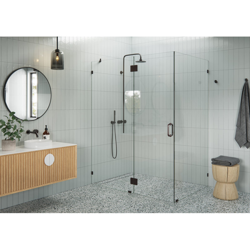 Halo 58 in. x 39 in. x 78 in. 90-degree Fully Frameless Glass Hinged Shower Enclosure, Oil Rubbed Bronze