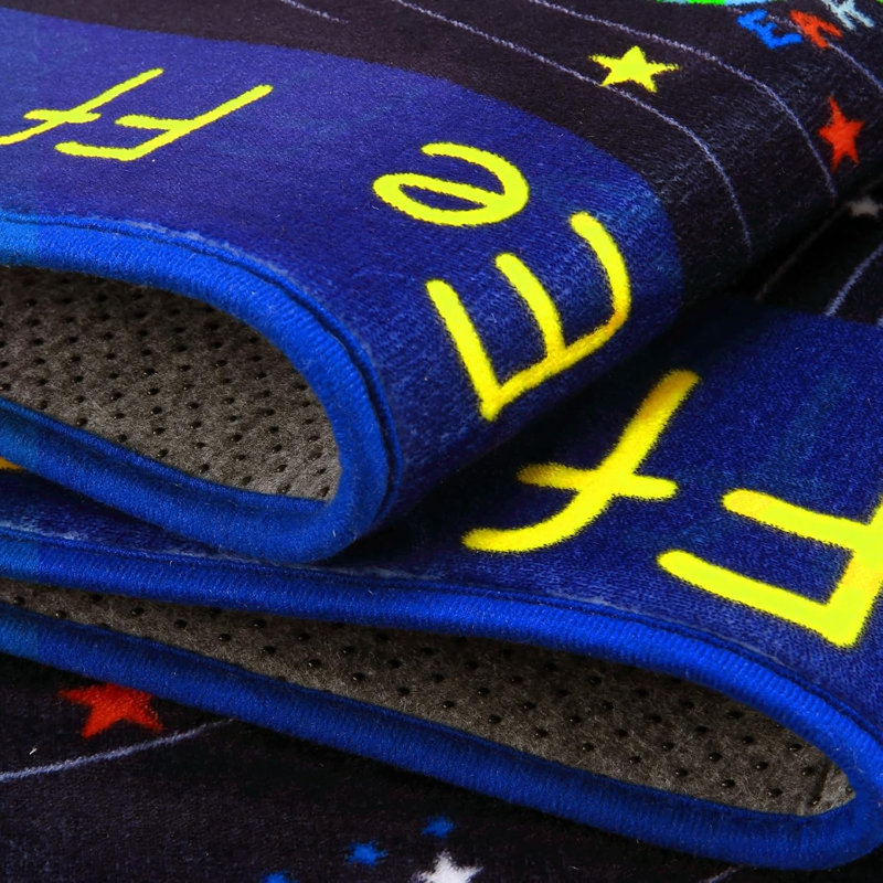 Tapis pour enfants 3x5, système solaire, alphabet ABC, antidérapant, à poils courts, doux, tapis pour chambre à coucher, bleu.