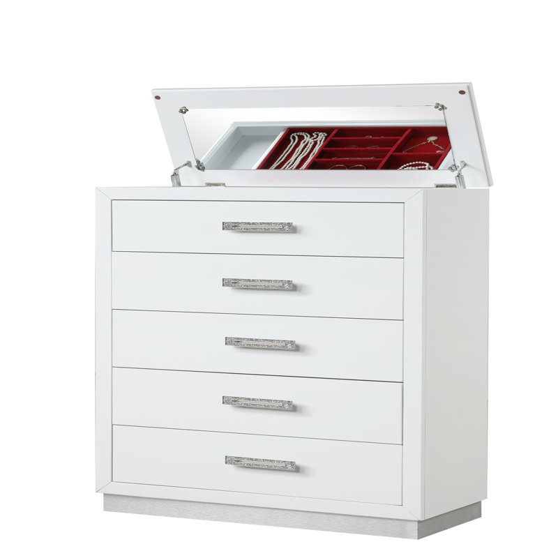 Commode avec couvercle en miroir en bois blanc laiteux