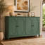 Buffet de style champêtre vert de 63 pouces avec 4 portes, charnières à fermeture douce, panneaux décoratifs et pieds fuselés surélevés-1839526296