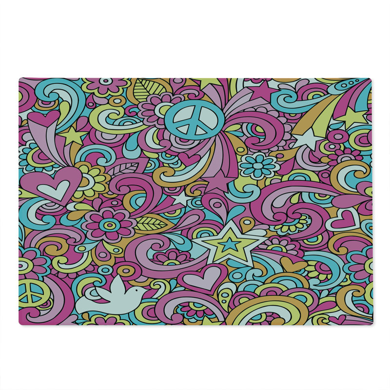 Ambesonne Groovy Cutting Board Large Size Funky 60s Fun Retro Multicolor