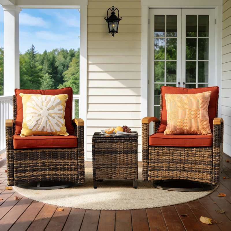 2-Person Patio Swivel Rocker Chairs with Side Table