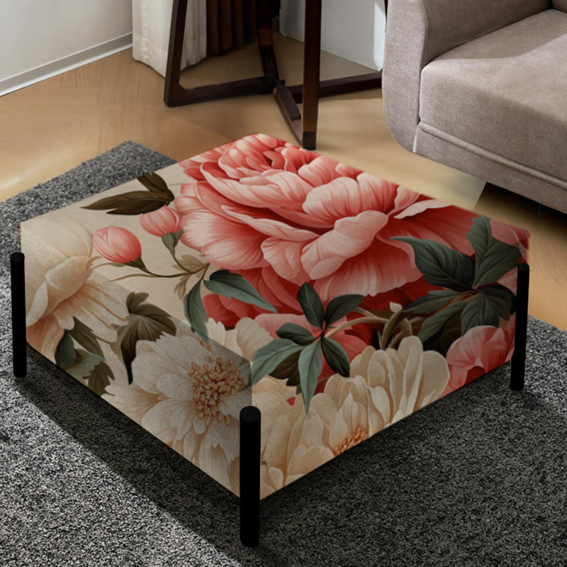 Motif floral rétro rose II - grand repose-pieds carré floral
