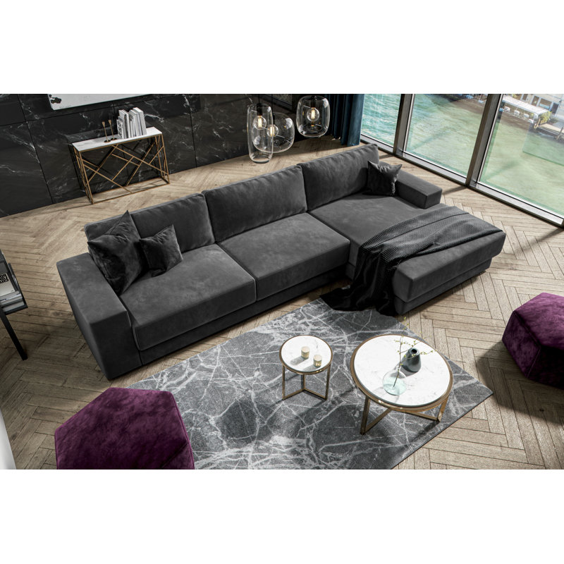 Donatella 6 Seater Sofa Bed, Right Hand Facing, Dark Grey Velvet