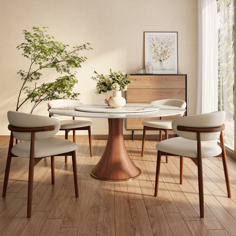 Ensemble de table de salle à manger 7 pièces paresseux 7 pièces, 4pcs-29.52” H x 59.05” W x 59.05” D, Blanc / Brun