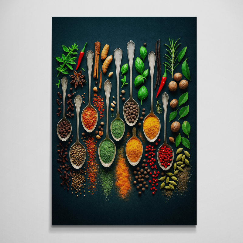 Herbs Spoons Spices Portrait Kitchen Wall Art - Canvas Framed Print, 120cm H x 86cm W