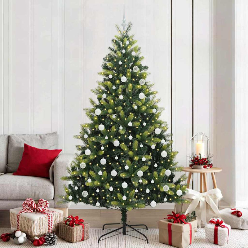 Artificial Hinged Christmas Tree 300 LEDs Green, 6.89' H, White