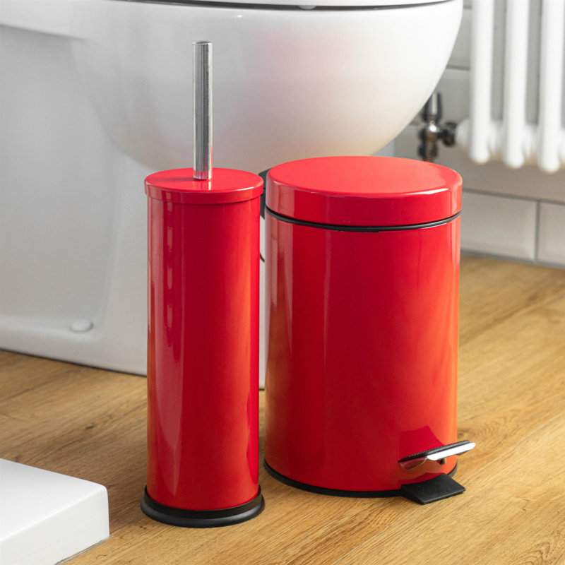 Harbour HousewaresRound Bathroom Bin & Toilet Brush Set - 3L, Red