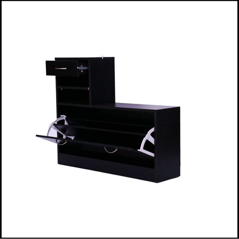 Combination Model Gate Cabinet With Shoe Cabinet+Hang Shelf+ Mirror, Black