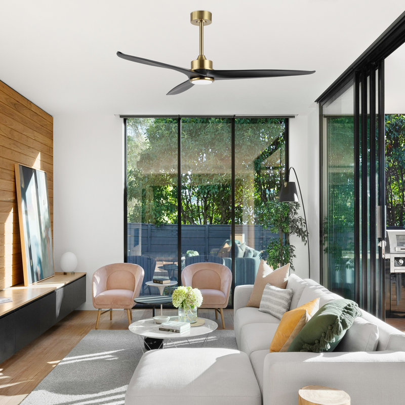 Antinisha 52'' 3-Blade Propeller LED Ceiling Fan with Light Kit and Remote Control, Gold with Black Blades