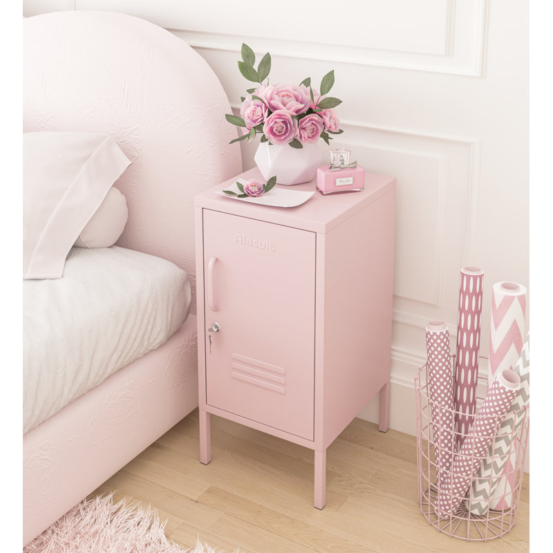 Lockable Metal End Table with Storage Cabinet, 2-Tier Nightstand with Adjustable Shelf, Easy Assembly Side Table for Living Room Bedroom Home Office