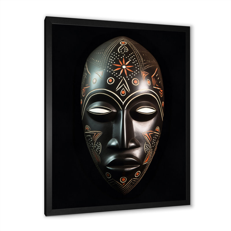 Masque africain Ethnical Traditional, Cadre simple noir, H 20 po x l 12 po x P 1 po