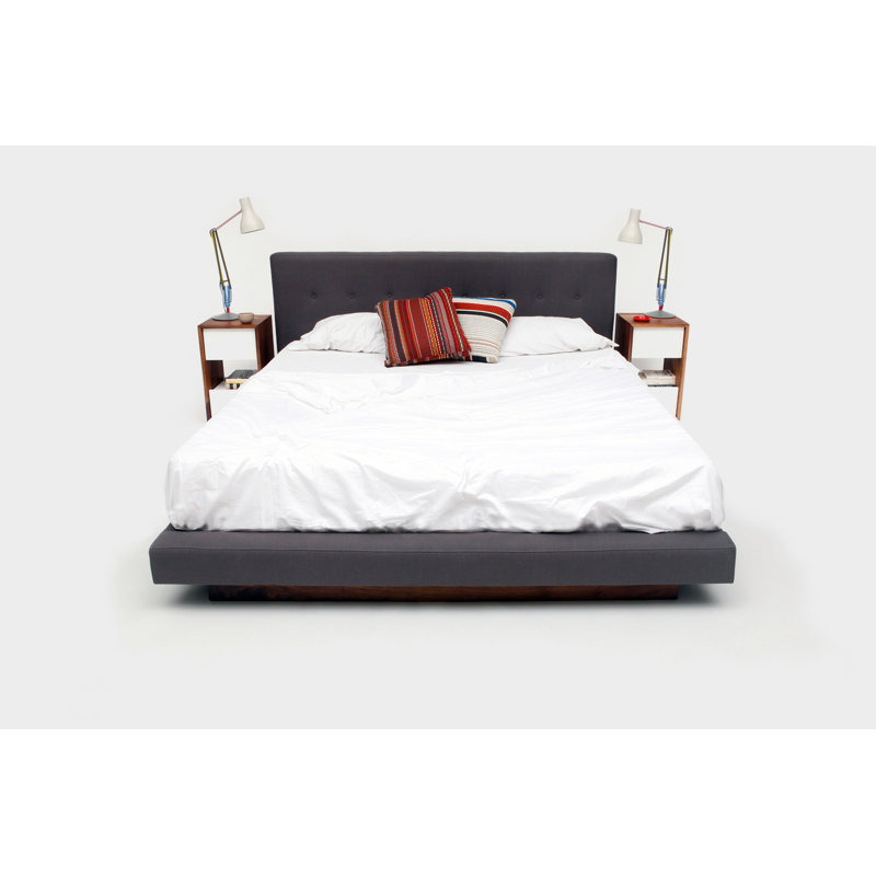 LRG Upholstered Platform Bed, King, Smoke Linen Blend