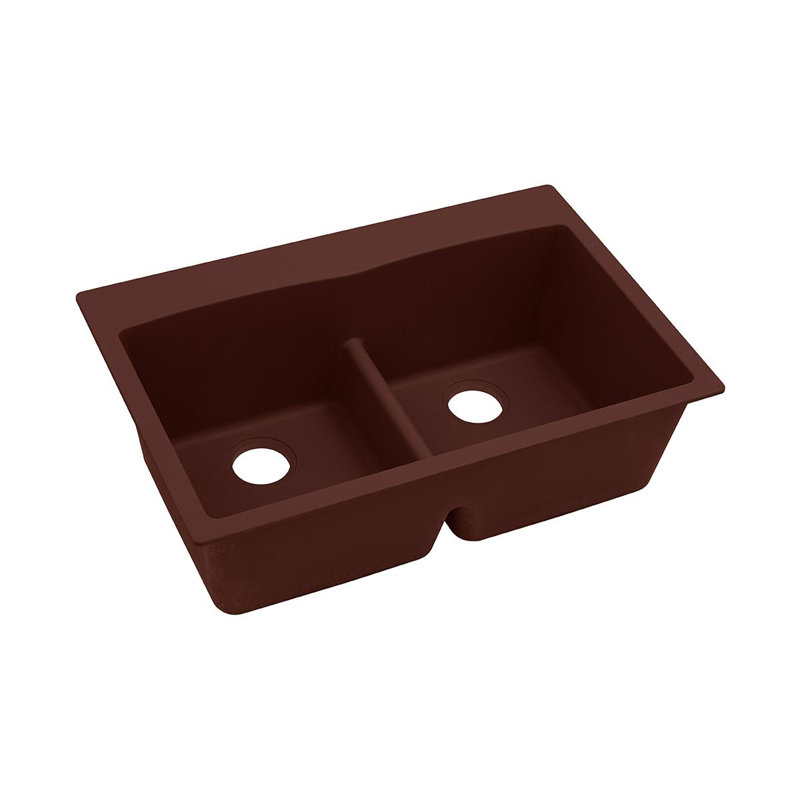 Évier de cuisine encastré à double cuve 33 po x 22 po x 10 po Quartz Classic, Pécan