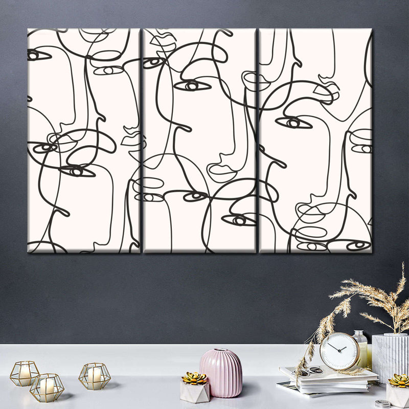 Ensemble de 3 visages de femmes sur toile, H 24 po x l 38 po x P 1,25 po