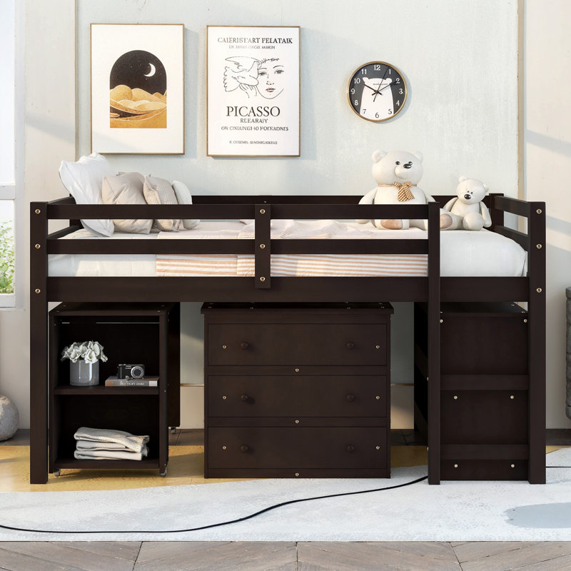 Low Study Full Loft Bed With Cabinet