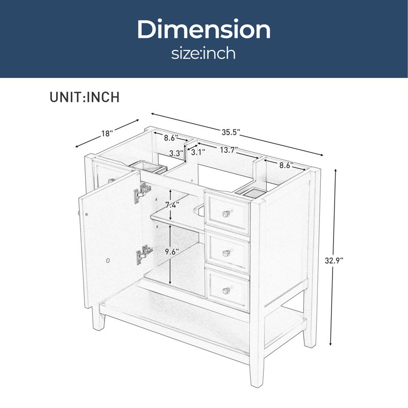 Base de meuble-lavabo simple 35,5 po seulement en bleu