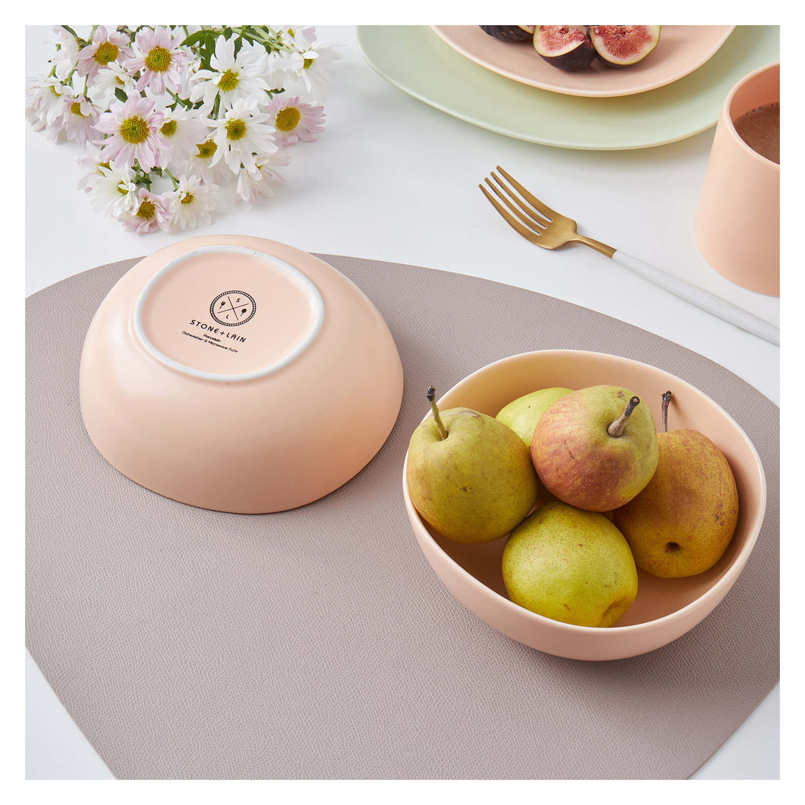 Stone Lain Delilah Bowl Set Porcelain, Pastel Orange