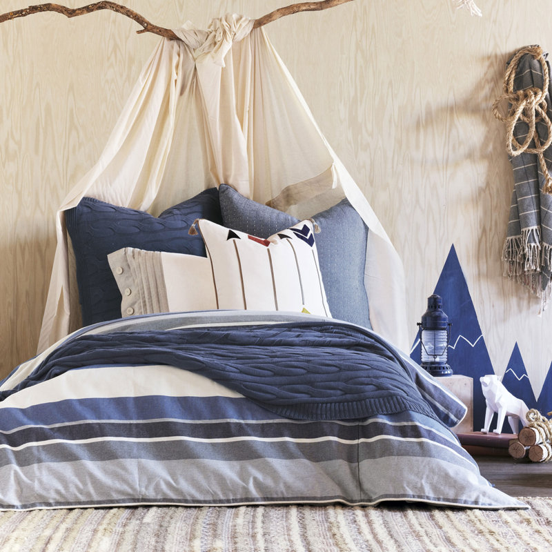 Wainscott Cotton Blend Striped Comforter, Queen Comforter, Denim