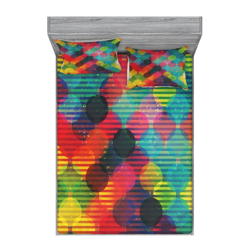 Microfiber Geometric Sheet Set, Full Sheet Set with Fitted Sheet