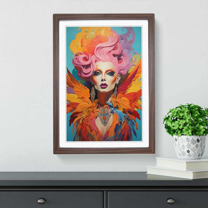 Drag Queen Symbolism - Single Picture Frame Print on Wood, 46cm H x 34cm W, Walnut Framed
