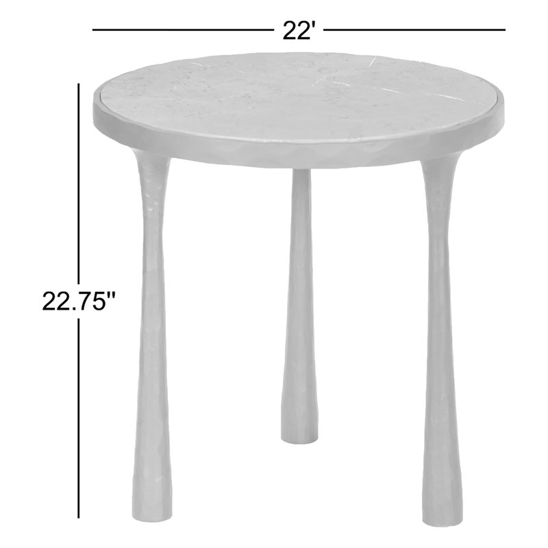 Billings End Table, Gray Italian Marble Top/Hammered Gunmetal Base