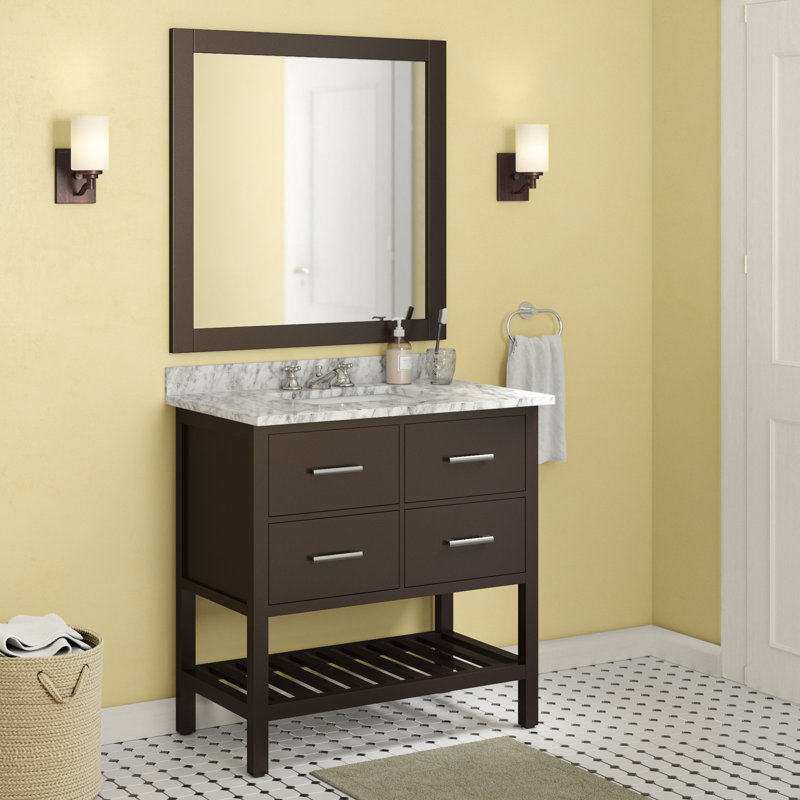 Ensemble de meuble-lavabo de salle de bain simple avec miroir 36 po Kanode, Espresso