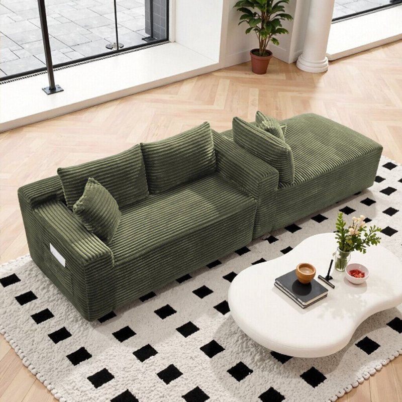 Canapé modulaire moderne avec méridienne en L, siège profond pour le salon, aucun assemblage requis, Vert, 4