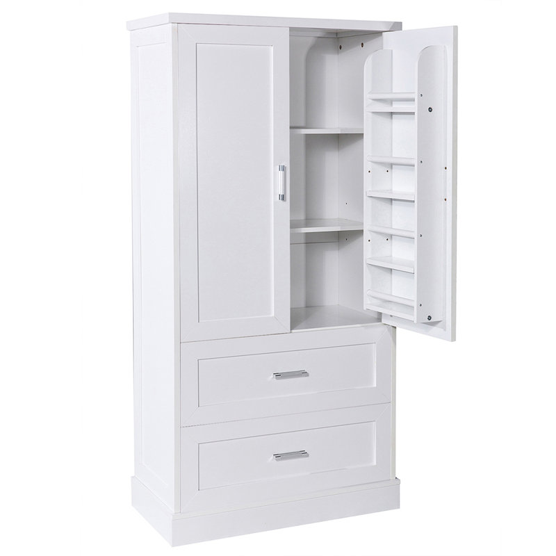 Tall Bathroom Storage Cabinet With Two Doors, Drawers, And Adjustable Shelf For Organized And Stylish Storage Solutions