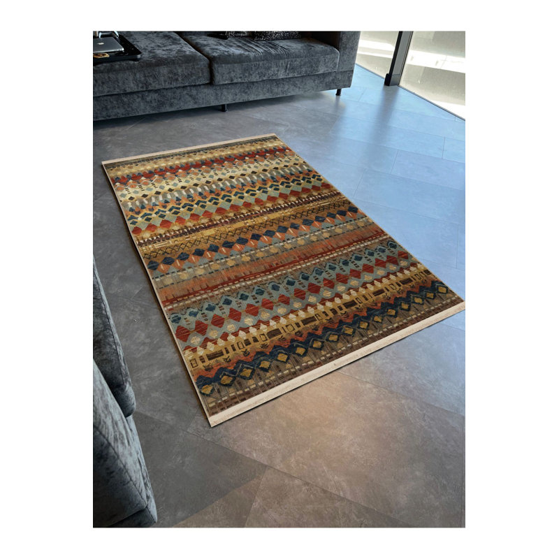 Tapis décoratif rétro multicolore multicolore, Sous-tapis rectangulaire 4 pi 7 po x 6 pi 7 po inc