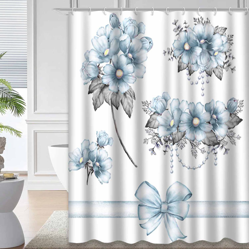 Rideau de douche bleu imperméable, rideaux de douche pour la salle de bain avec 12 crochets, 72" L x 84" W