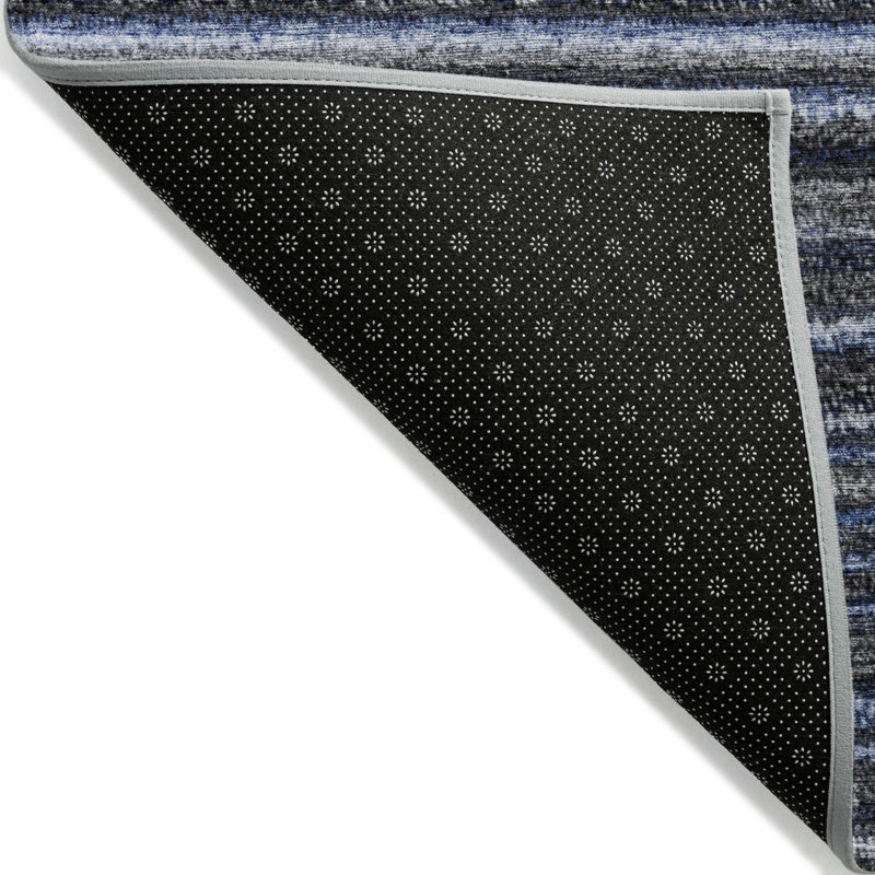 Tapis extérieur lavable rayé bleu et gris 8 pi x 10 pi