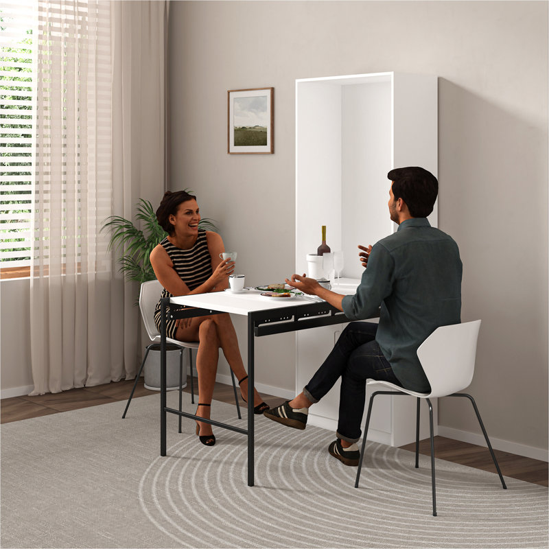 Grande table d'écriture convertible pliable dans la maison pour économiser de l'espace, poste de travail multifonctionnel, bureau escamotable avec grand espace de rangement