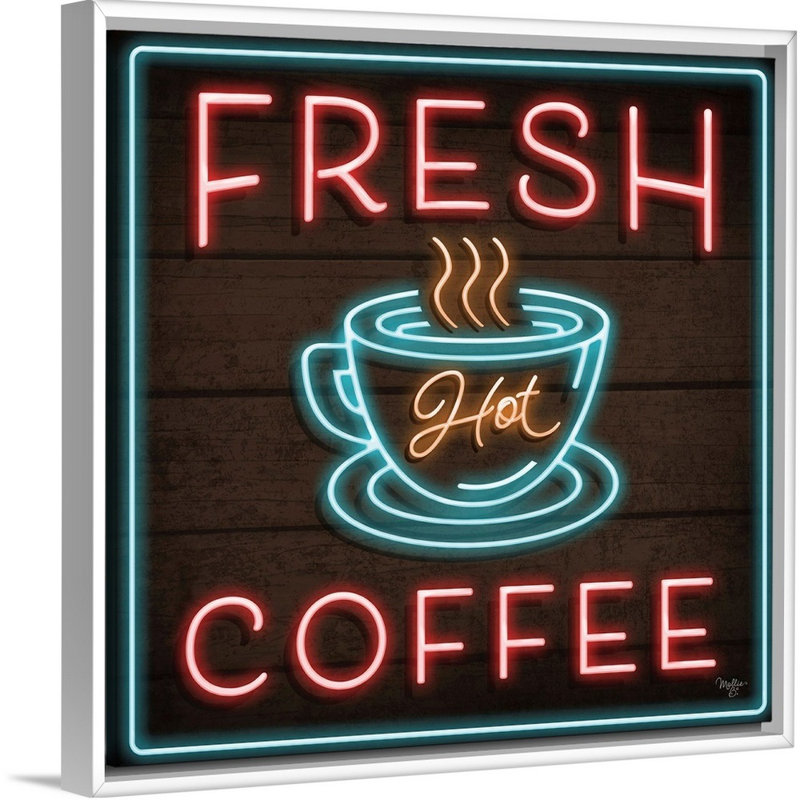 «Neon Fresh Coffee» par Mollie B., reproduction d'art sur toile tendue, H 18 po x l 18 po x P 1,75 po, Cadre blanc