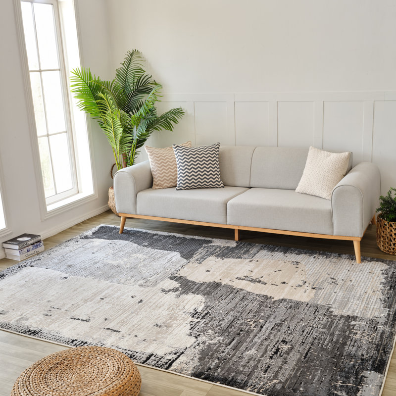 Rug Branch Atlas 8' x 11' (7'10" x 10'10") Black/Beige Abstract Patchwork Indoor Area Rug, Modern, Medium Pile, Stain-Resistant Carpet - Living Room, Bedroom, Dining Room, and Kitchen