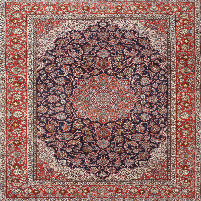 Tapis rouge/beige/noir traditionnel, Carré 4 pi