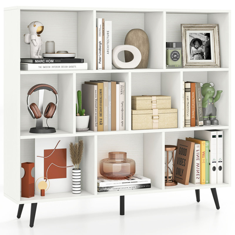 107cm H Metal Standard Bookcase, White, (10 Shelves) 107cm H x 120cm W x 24cm D