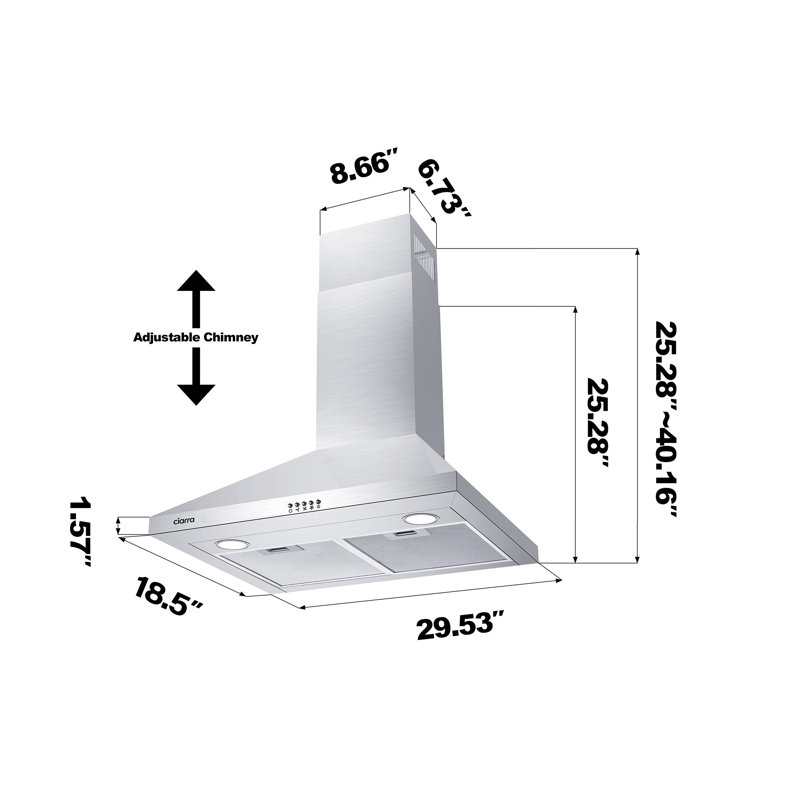 Hotte murale 29,53 "450 CFM à conduit en argent
