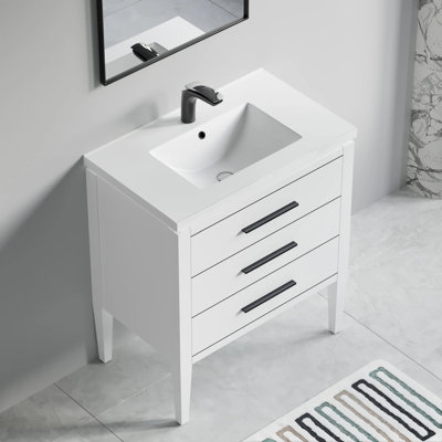 Wonderlin 30'' Single Bathroom Vanity with White Ceramic Top – Soft Close Drawers & Freestanding Design